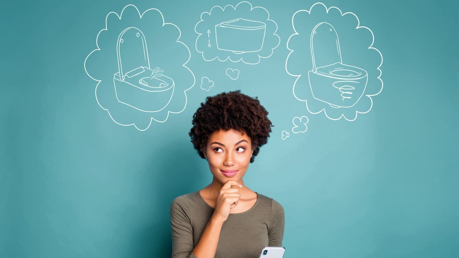 En kvinde tænker på sit drømmetoilet En kvinde tænker på sit drømmetoilet